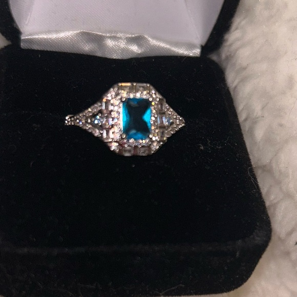 Turquoise Sapphire and CZ lab generated ring. - Picture 1 of 5